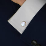 Mother of Pearl Round Chain Cufflinks in Gold