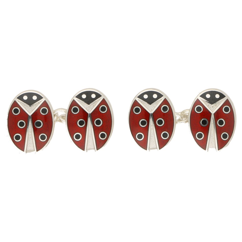 Men's ladybirds enamel link cufflinks sterling silver