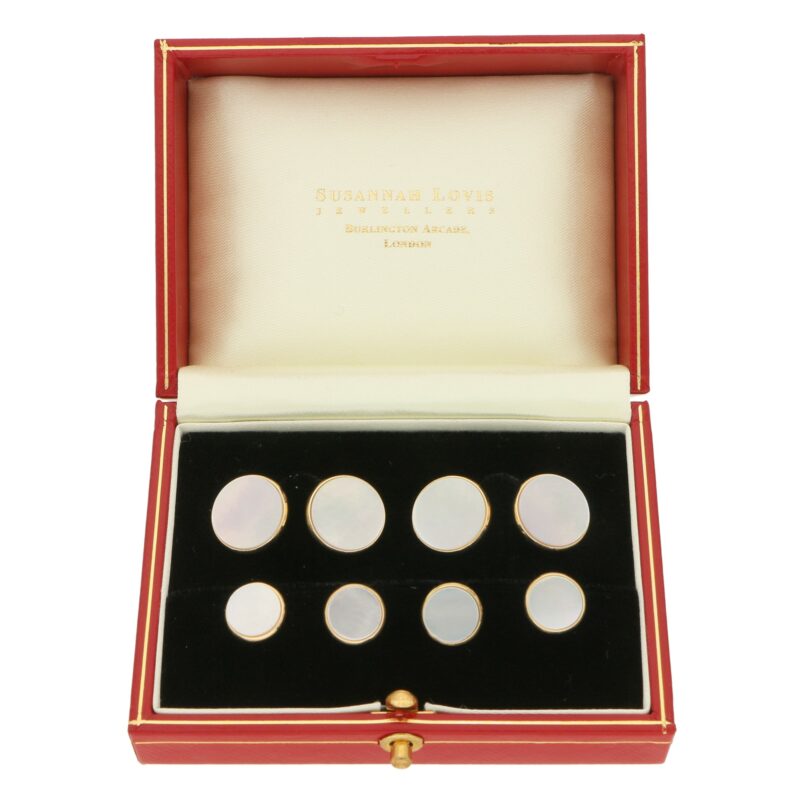 Mother of Pearl Round Chain Cufflinks in Gold