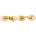 Mother of Pearl Round Chain Cufflinks in Gold