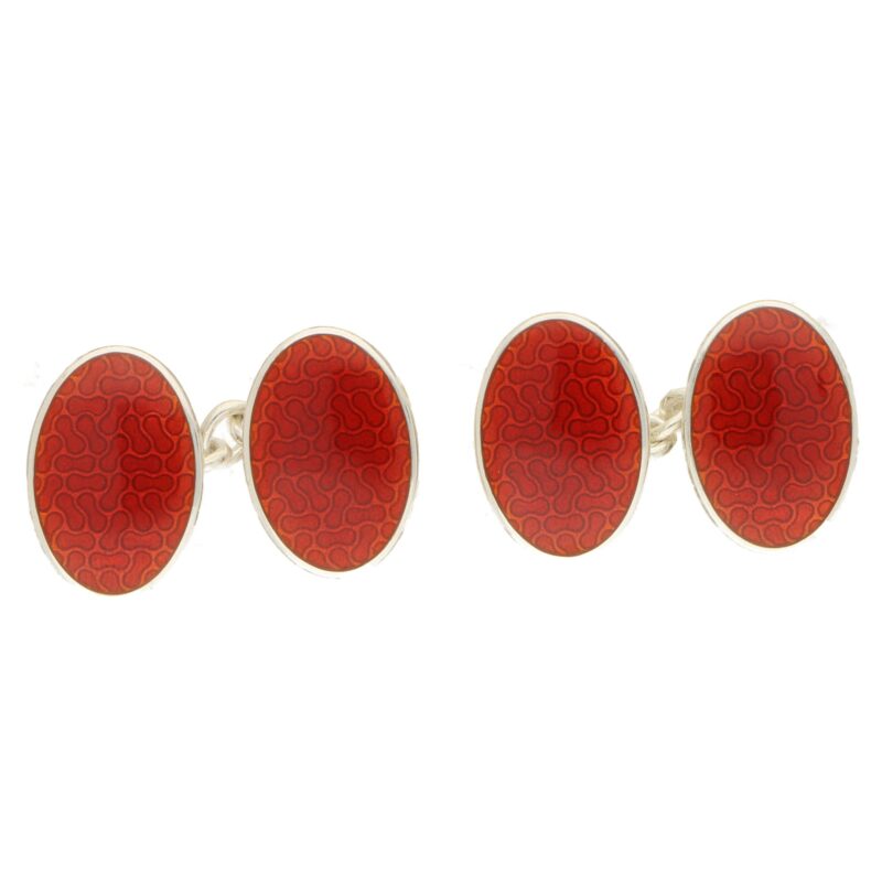 Men's red enamel chain link cufflinks in sterling silver