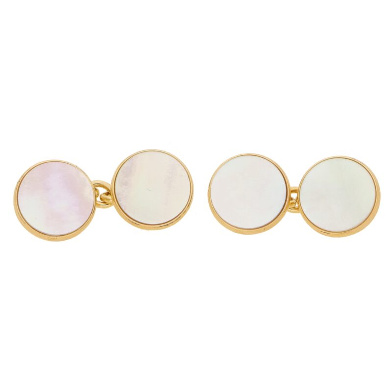 Mother of Pearl Round Chain Cufflinks in Gold