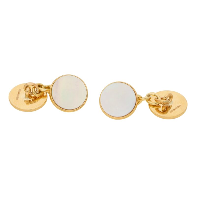 Mother of Pearl Round Chain Cufflinks in Gold