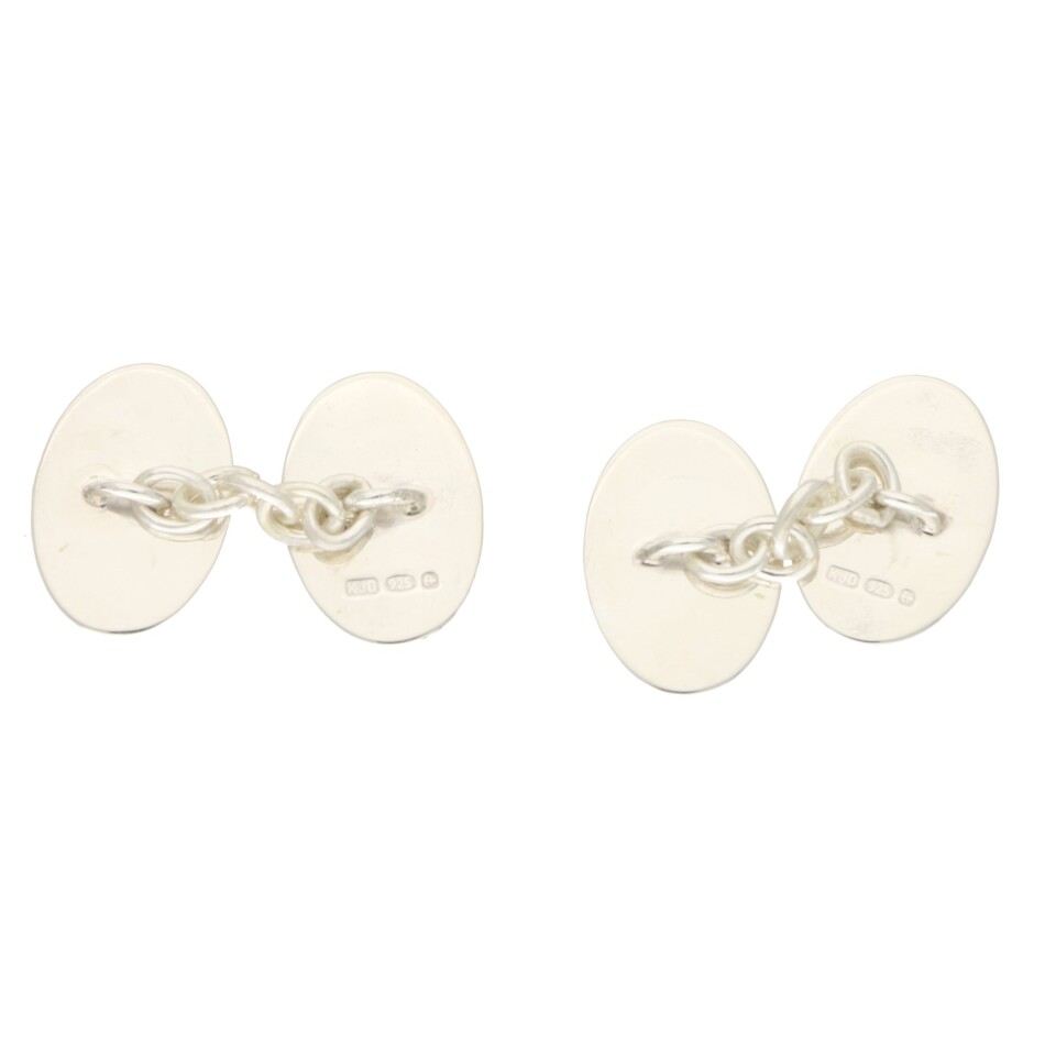 Sterling silver blue enamel link cufflinks