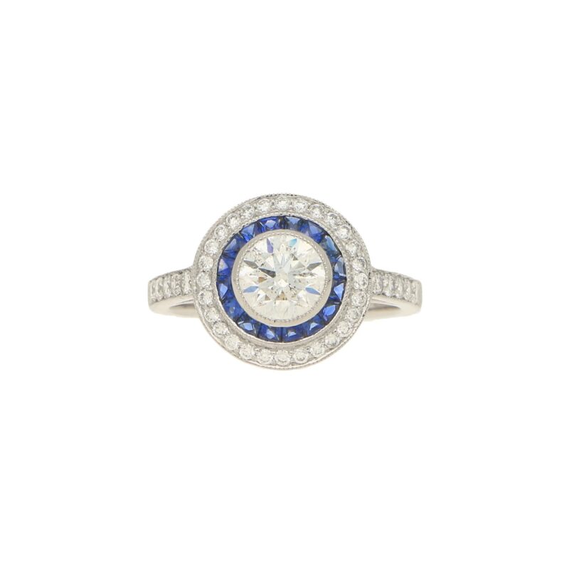 Sapphire & Diamond Double Halo Ring