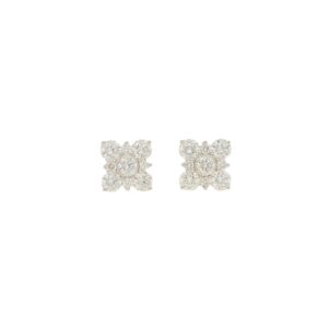 Diamond blossom stud earring in 18K white gold.