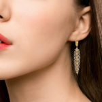 Articulated Feather Diamond Drop Earrings in Yellow Gold