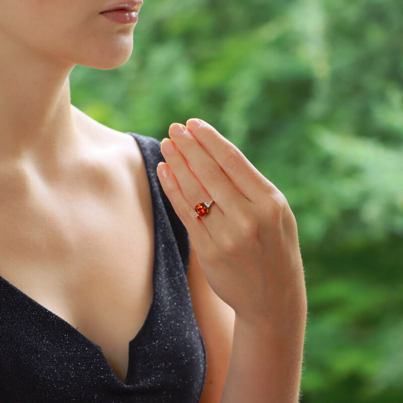 Spessarite Garnet and diamond ring