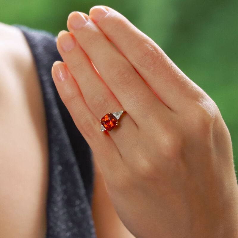 Spessarite Garnet and diamond ring