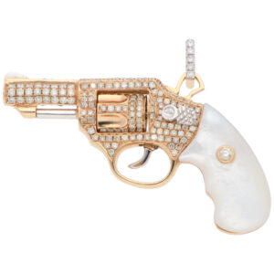 Diamond and Mother of Pearl Jewelled Gun Pendant in Rose Gold