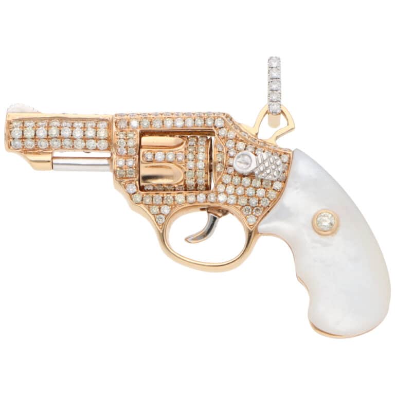 Diamond and Mother of Pearl Jewelled Gun Pendant in Rose Gold