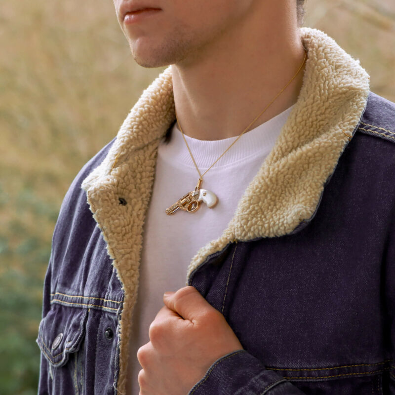 Diamond and Mother of Pearl Jewelled Gun Pendant in Rose Gold