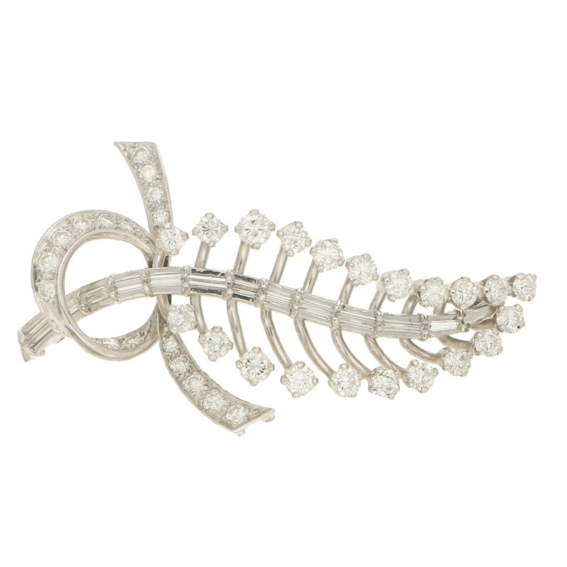 Diamond Set 18ct White Gold Feather & Ribbon Brooch