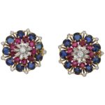 1960's ruby sapphire diamond cluster earrings