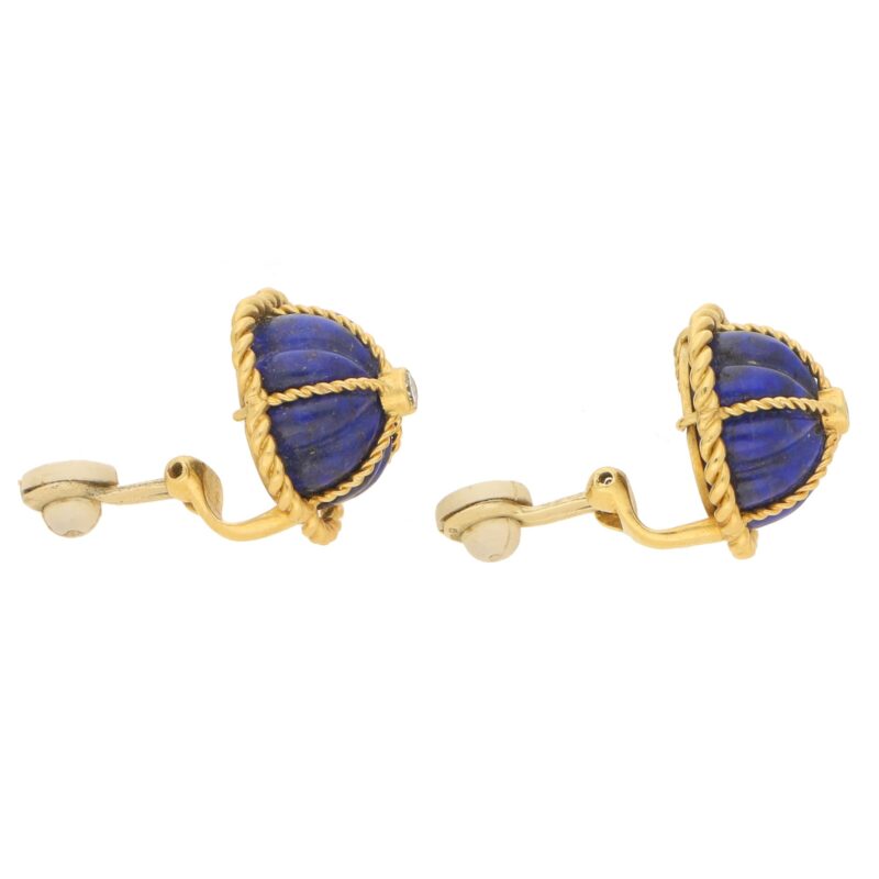 1970's Lapis Lazuli and Diamond Domed Clip On Earrings