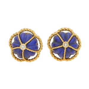 1970's Lapis Lazuli and Diamond Domed Clip On Earrings