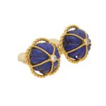 1970's Lapis Lazuli and Diamond Domed Clip On Earrings