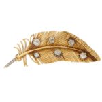 Vintage Diamond Feather Brooch
