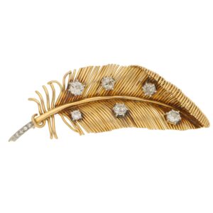 Vintage Diamond Feather Brooch