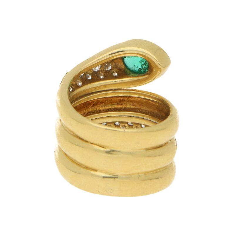 Emerald and Diamond Snake Ring in 18ct Yellow Gold