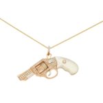 Diamond and Mother of Pearl Jewelled Gun Pendant in Rose Gold