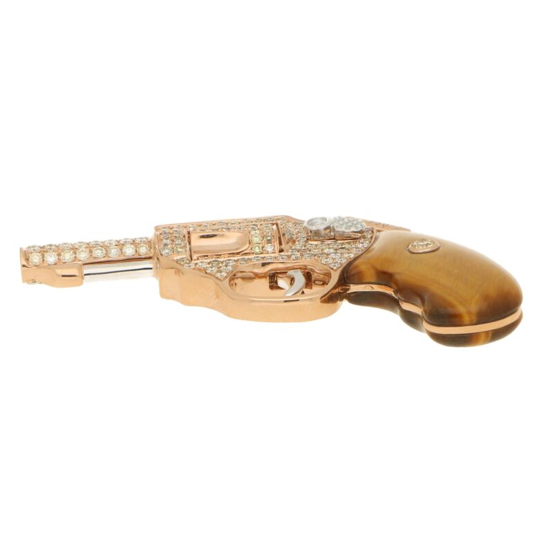 Diamond and Tigers Eye Jewelled Gun Pendant in Rose Gold