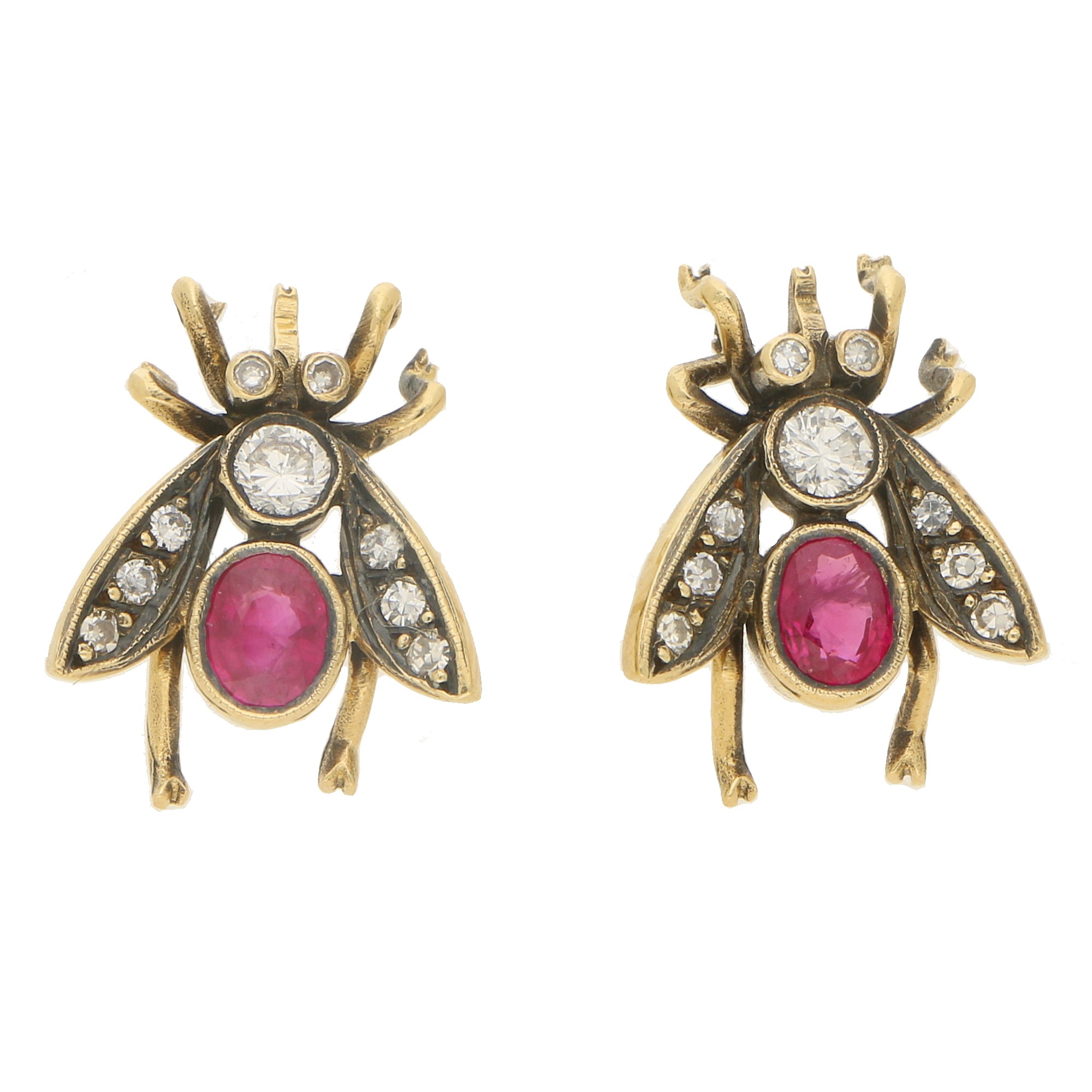 Diamond and Ruby Insect Bee Earrings in 18k Yellow Gold at Susannah ...