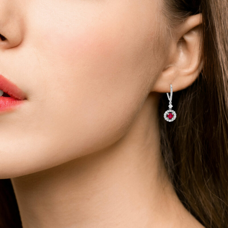 Ruby & Diamond Cluster Drop Earring