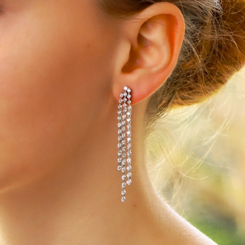 Three Row Diamond Drop Earrings