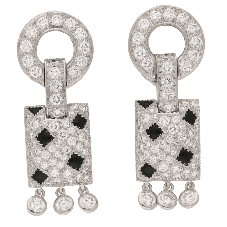 Cartier Pelage Earrings in 18ct White Gold, Diamond & Onyx