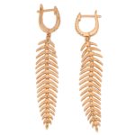 Articulated Diamond Feather Drop Earrings in Rose Gold