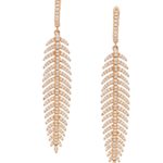 Articulated Diamond Feather Drop Earrings in Rose Gold