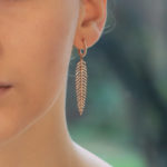 Articulated Diamond Feather Drop Earrings in Rose Gold