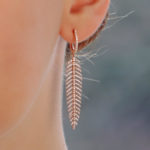 Articulated Diamond Feather Drop Earrings in Rose Gold