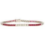 Ruby and diamond line bracelet.