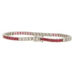 Ruby and diamond line bracelet.