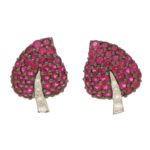 Ruby and Diamond Leaf Earrings