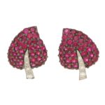 Ruby and Diamond Leaf Earrings