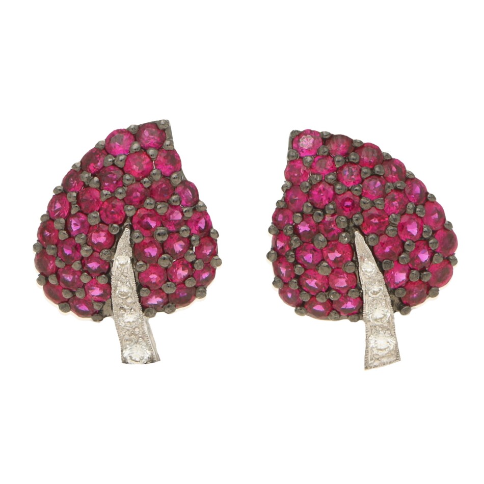 Ruby and Diamond Leaf Earrings