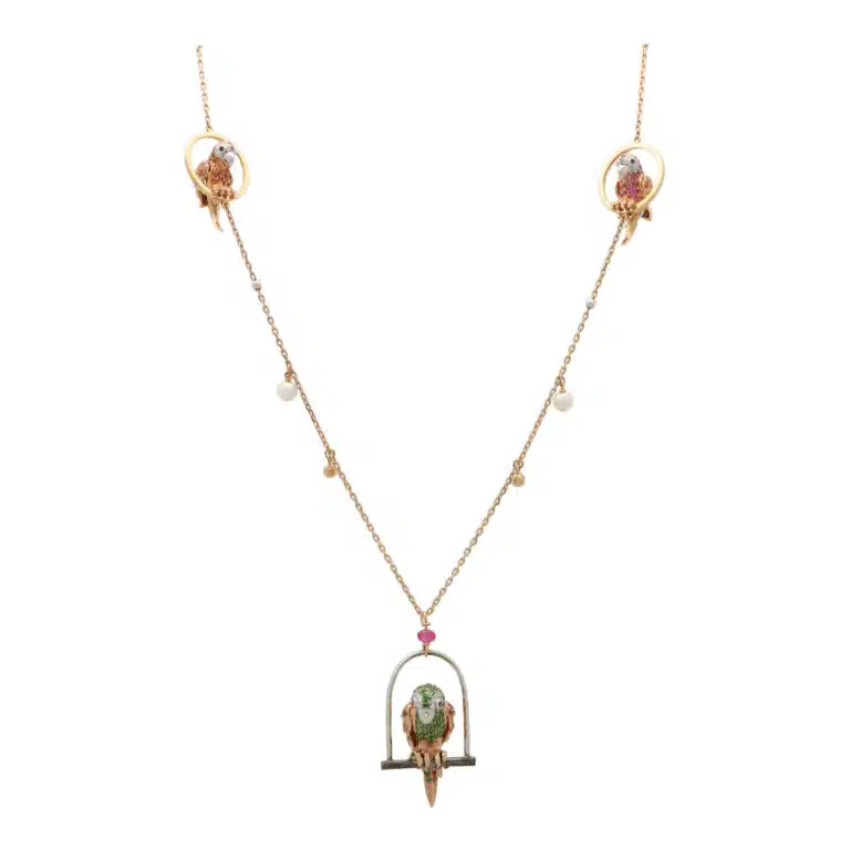 Tsavorite Garnet, Sapphire and Diamond Parrot Necklace