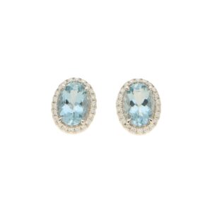 Aquamarine and diamond cluster earrings set in 18K white gold