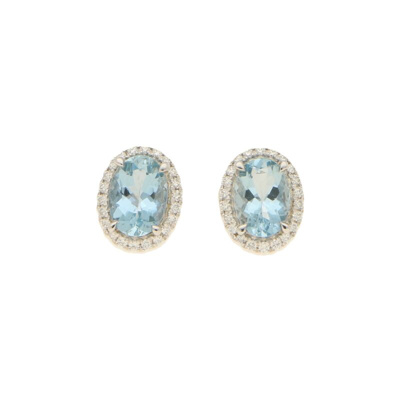 Aquamarine and diamond cluster earrings set in 18K white gold