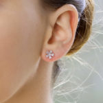 Diamond flower cluster earrings set in 18K white gold