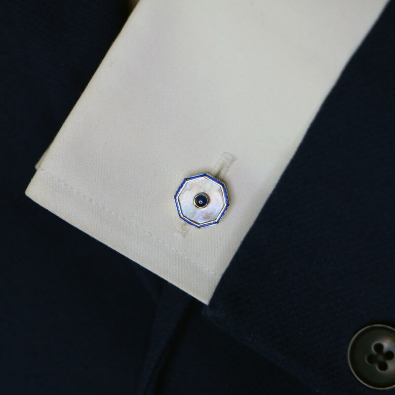 Mother-of-Pearl, Sapphire and Enamel Cufflinks Sterling Silver