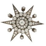 Victorian Diamond Star Brooch in Silver on Gold