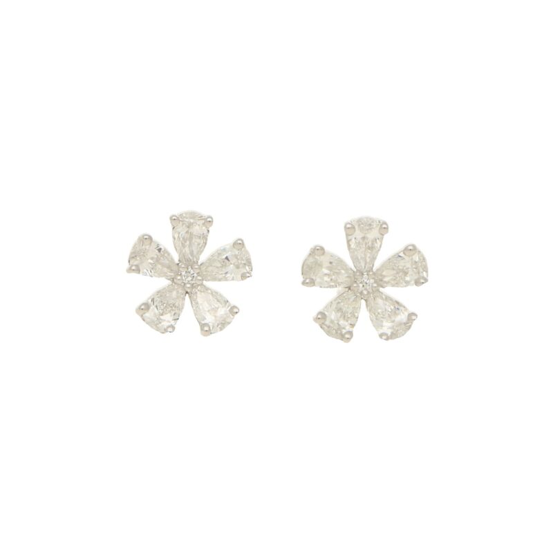 Diamond flower cluster earrings set in 18K white gold