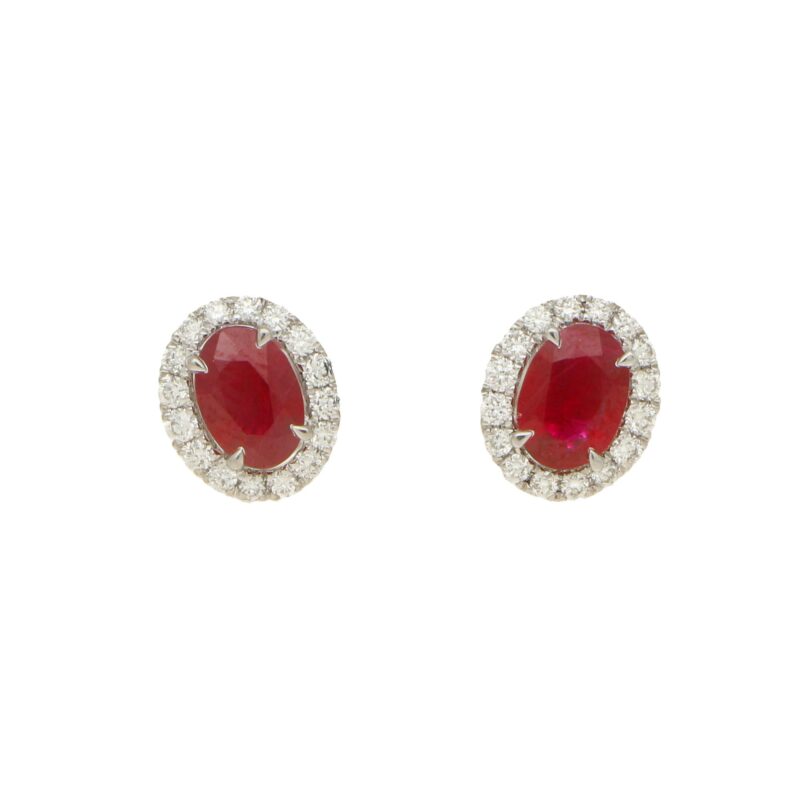 Ruby and diamond cluster earstuds set in 18K white gold