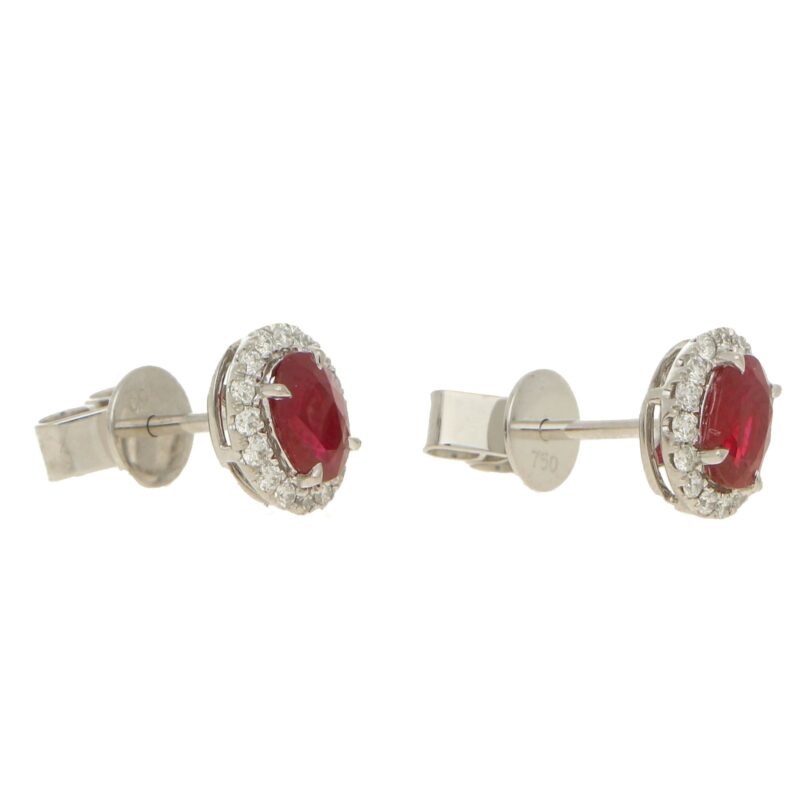 Ruby and diamond cluster earstuds set in 18K white gold