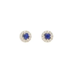 Sapphire and diamond cluster earstuds set in 18K yellow gold