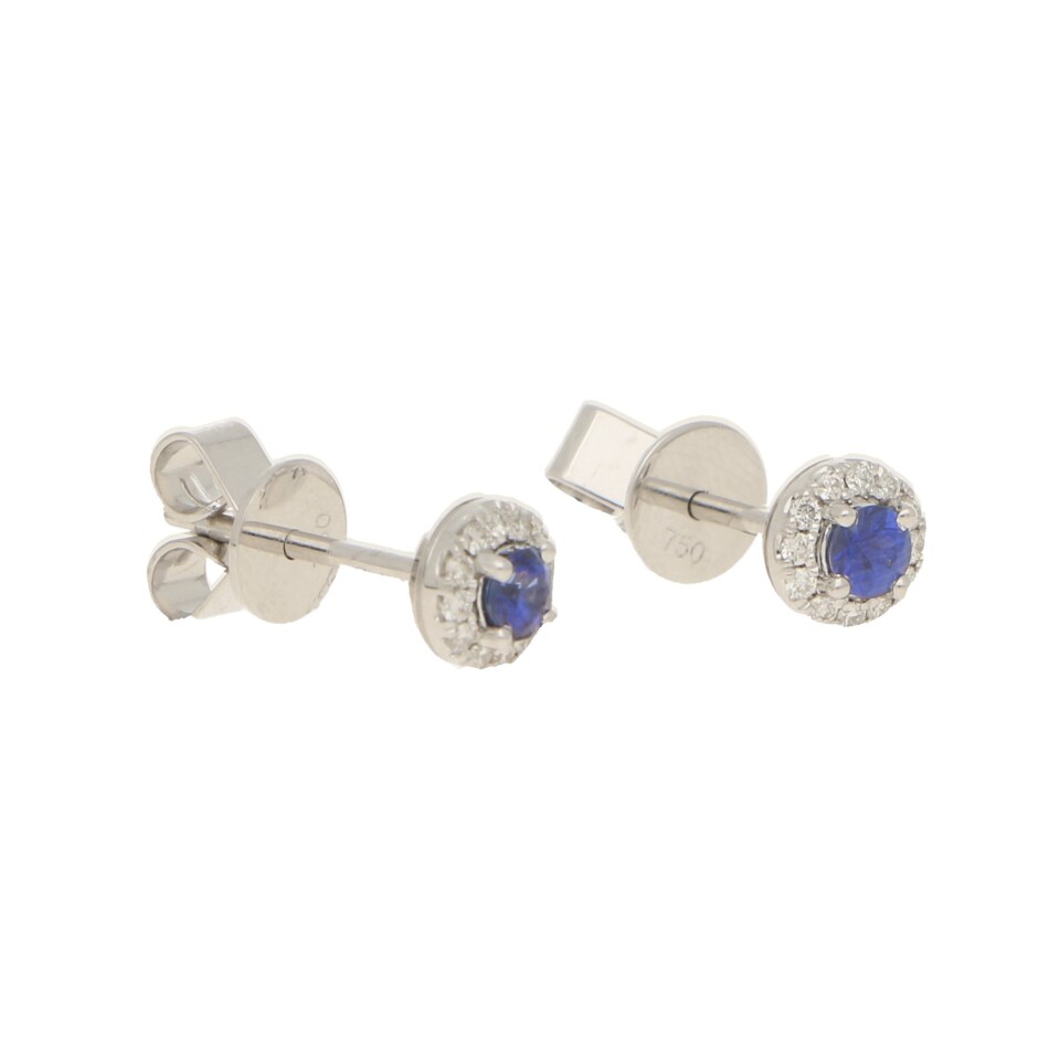 Sapphire and Diamond Cluster Stud Earrings in White Gold